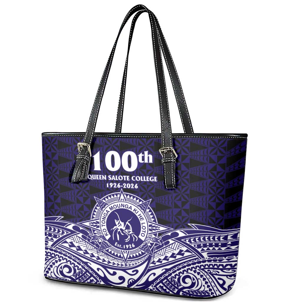 Tonga Queen Salote College 100th Years Leather Tote Bag Blue Tonga Kupesi Uniquely Pacific Art - Polynesian Pride