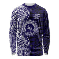 Tonga Queen Salote College 100th Years Long Sleeve Shirt Blue Tonga Kupesi Uniquely Pacific Art - Polynesian Pride