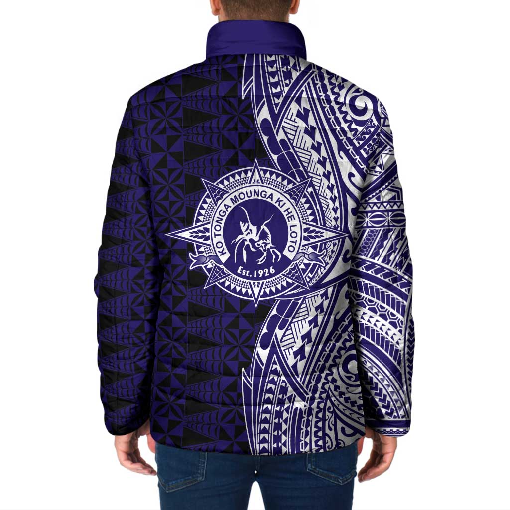 Tonga Queen Salote College 100th Years Padded Jacket Blue Tonga Kupesi Uniquely Pacific Art - Polynesian Pride