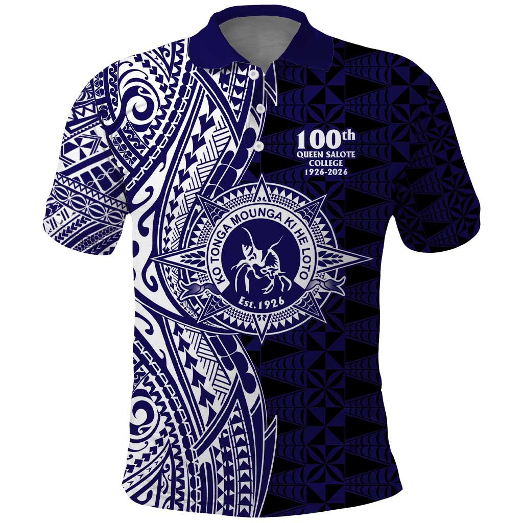 Tonga Queen Salote College 100th Years Polo Shirt Blue Tonga Kupesi Uniquely Pacific Art - Polynesian Pride
