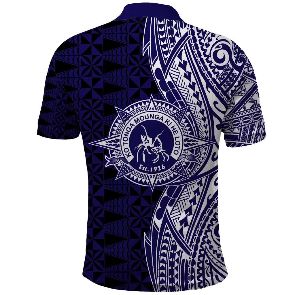 Tonga Queen Salote College 100th Years Polo Shirt Blue Tonga Kupesi Uniquely Pacific Art - Polynesian Pride
