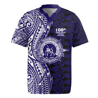 Tonga Queen Salote College 100th Years Rugby Jersey Blue Tonga Kupesi Uniquely Pacific Art - Polynesian Pride