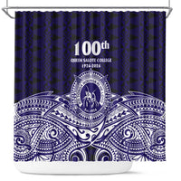 Tonga Queen Salote College 100th Years Shower Curtain Blue Tonga Kupesi Uniquely Pacific Art - Polynesian Pride