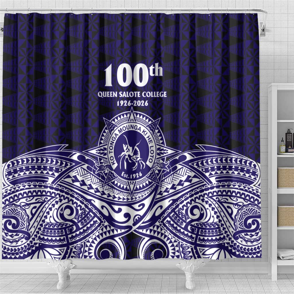 Tonga Queen Salote College 100th Years Shower Curtain Blue Tonga Kupesi Uniquely Pacific Art - Polynesian Pride