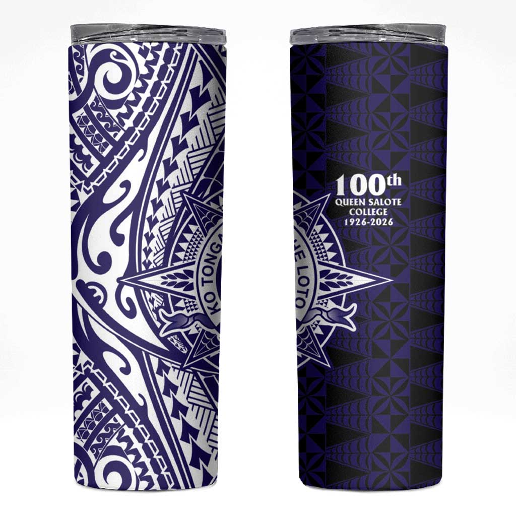 Tonga Queen Salote College 100th Years Skinny Tumbler Blue Tonga Kupesi Uniquely Pacific Art - Polynesian Pride
