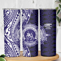 Tonga Queen Salote College 100th Years Skinny Tumbler Blue Tonga Kupesi Uniquely Pacific Art - Polynesian Pride