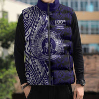 Tonga Queen Salote College 100th Years Sleeveless Puffer Jacket Blue Tonga Kupesi Uniquely Pacific Art - Polynesian Pride