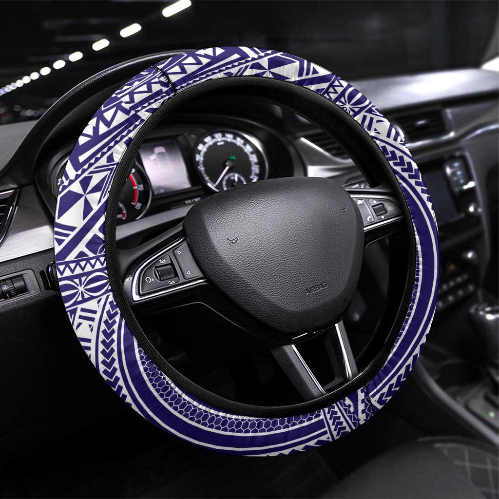 Tonga Queen Salote College 100th Years Steering Wheel Cover Blue Tonga Kupesi Uniquely Pacific Art - Polynesian Pride