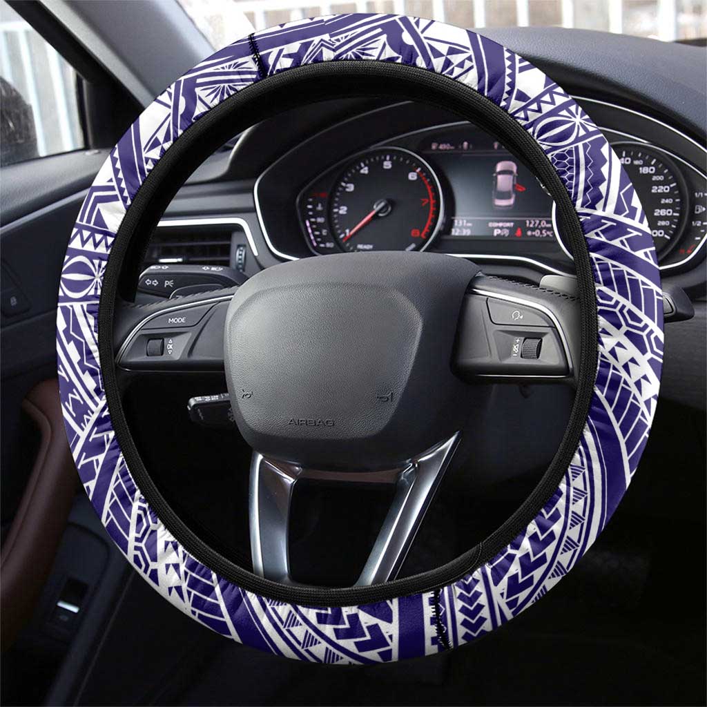 Tonga Queen Salote College 100th Years Steering Wheel Cover Blue Tonga Kupesi Uniquely Pacific Art - Polynesian Pride