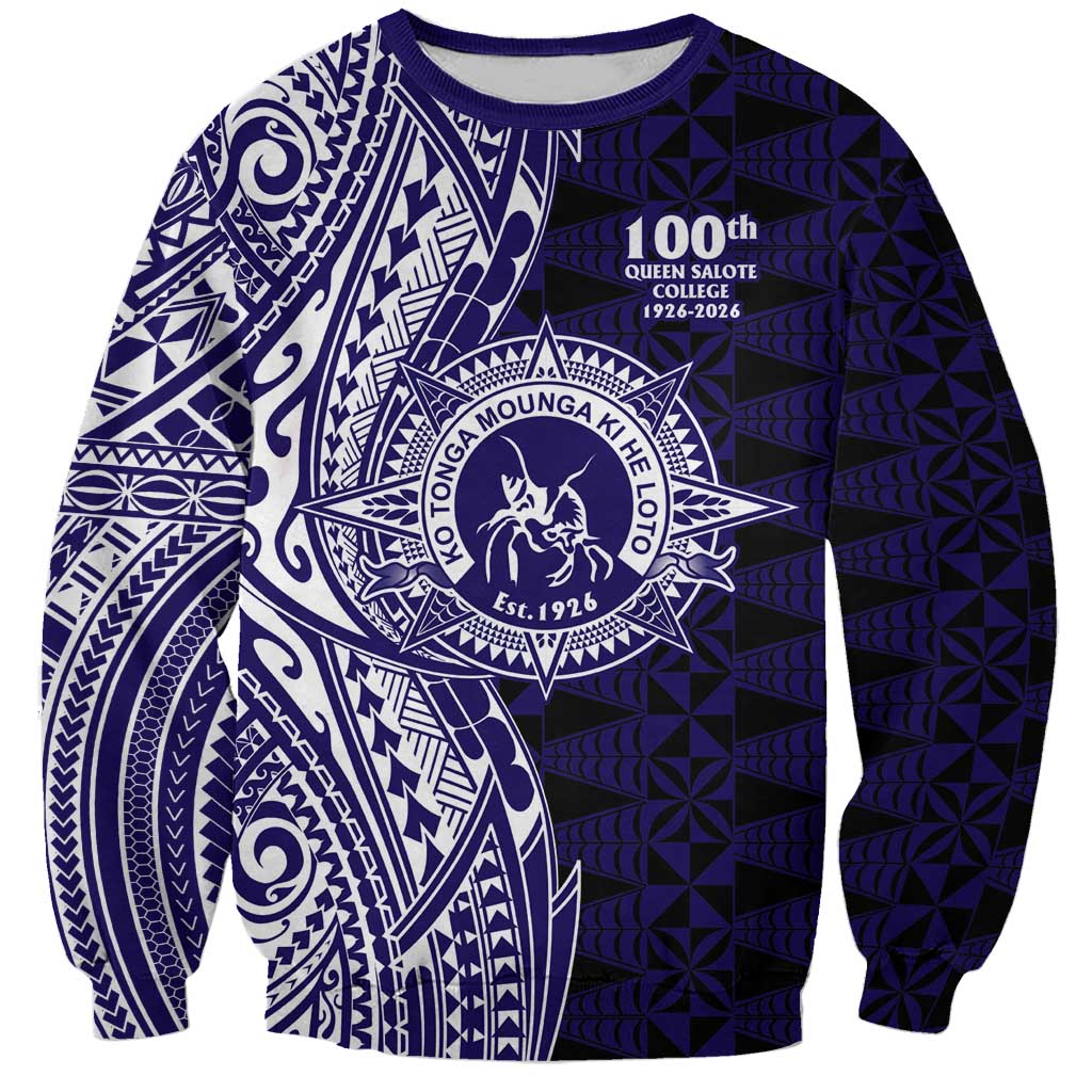 Tonga Queen Salote College 100th Years Sweatshirt Blue Tonga Kupesi Uniquely Pacific Art - Polynesian Pride
