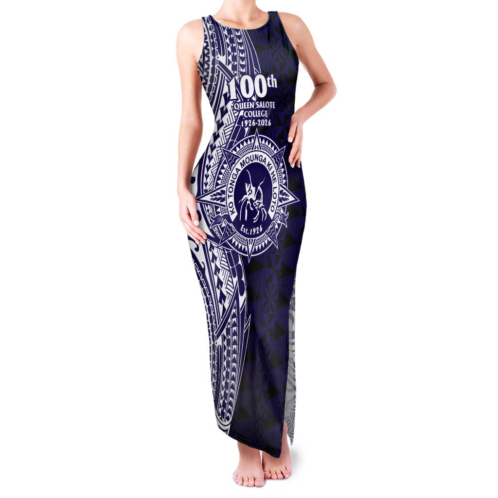Tonga Queen Salote College 100th Years Tank Maxi Dress Blue Tonga Kupesi Uniquely Pacific Art - Polynesian Pride