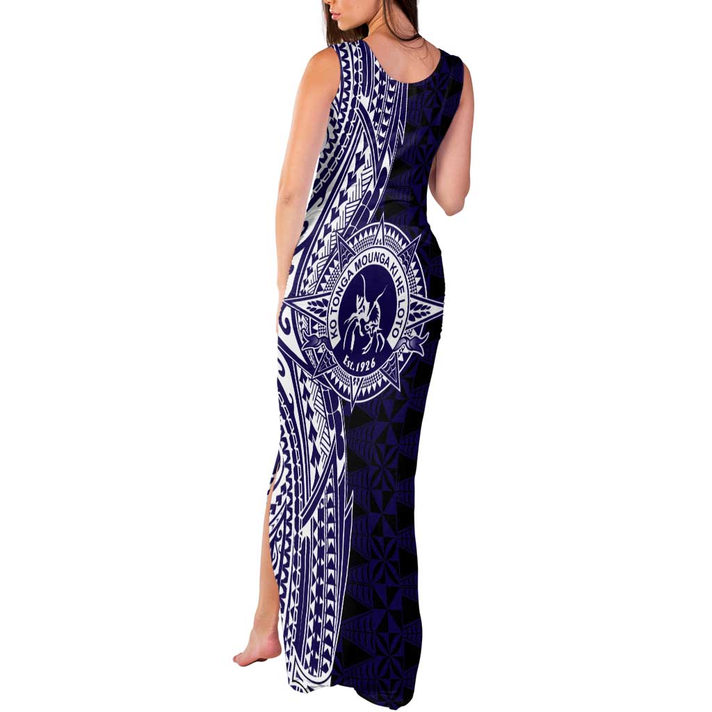 Tonga Queen Salote College 100th Years Tank Maxi Dress Blue Tonga Kupesi Uniquely Pacific Art - Polynesian Pride