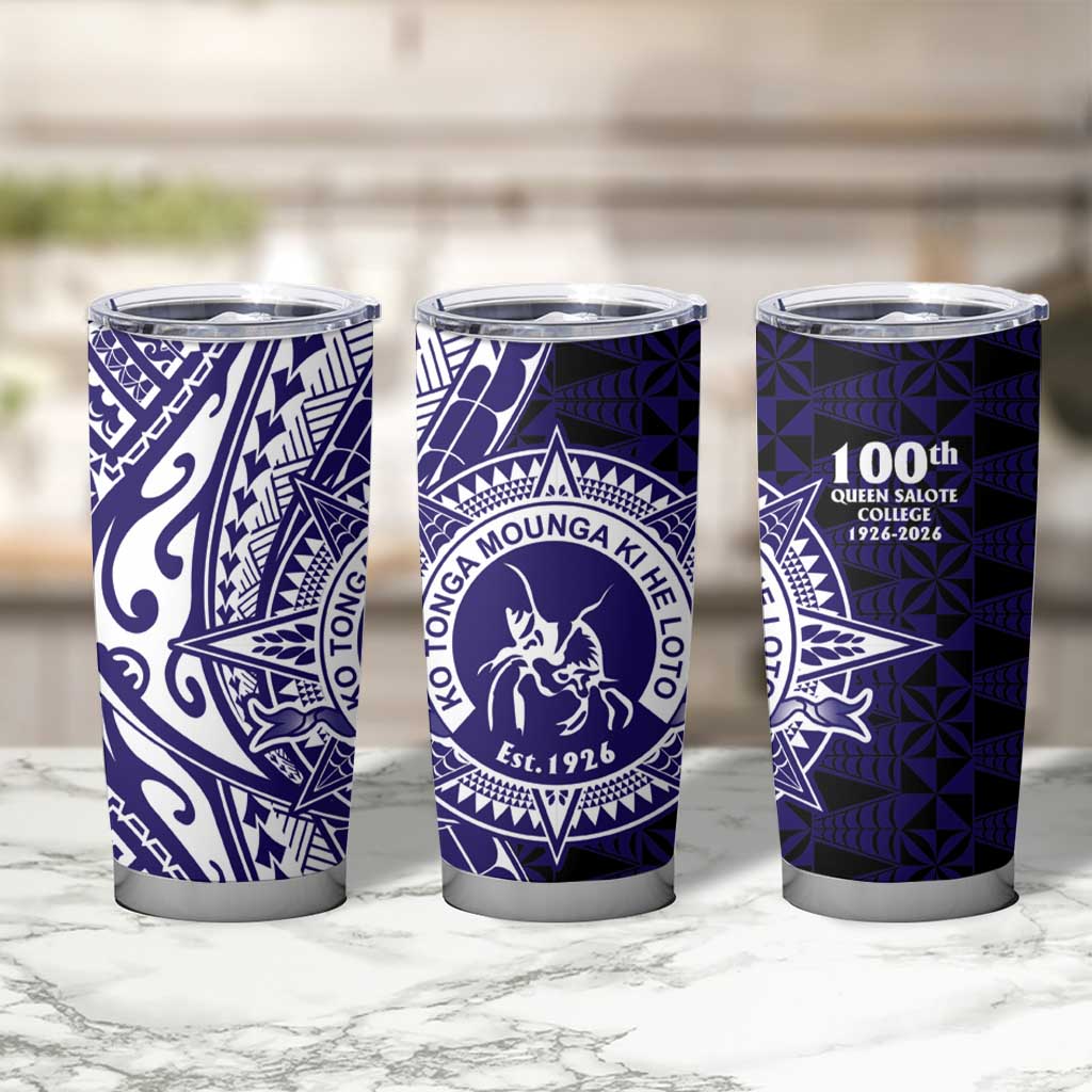 Tonga Queen Salote College 100th Years Tumbler Cup Blue Tonga Kupesi Uniquely Pacific Art - Polynesian Pride