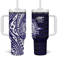 Tonga Queen Salote College 100th Years Tumbler With Handle Blue Tonga Kupesi Uniquely Pacific Art - Polynesian Pride