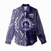 Tonga Queen Salote College 100th Years Women Casual Shirt Blue Tonga Kupesi Uniquely Pacific Art - Polynesian Pride
