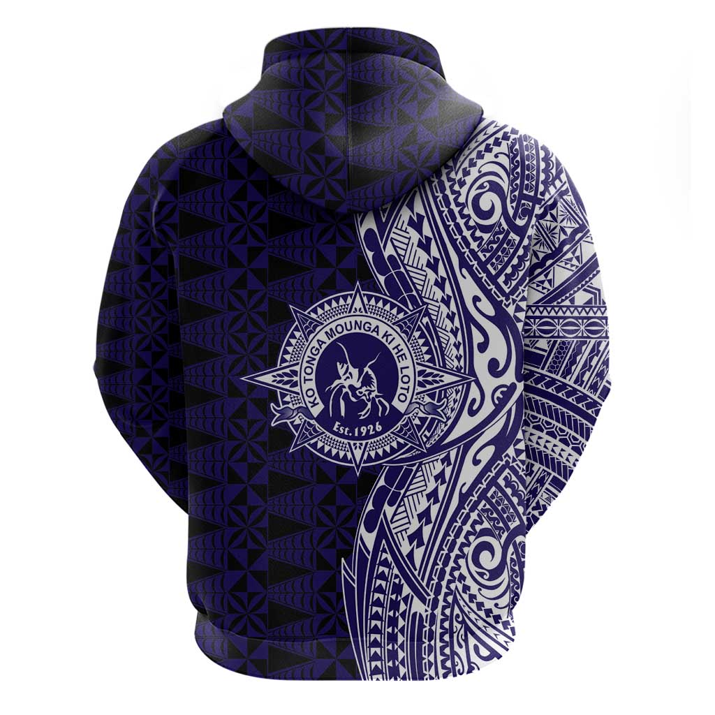 Tonga Queen Salote College 100th Years Zip Hoodie Blue Tonga Kupesi Uniquely Pacific Art - Polynesian Pride