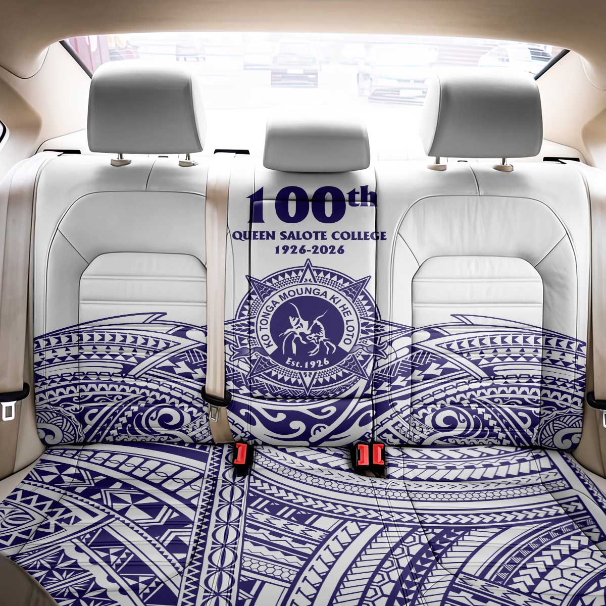 Tonga Queen Salote College 100th Years Back Car Seat Cover White Tonga Kupesi Uniquely Pacific Art - Polynesian Pride