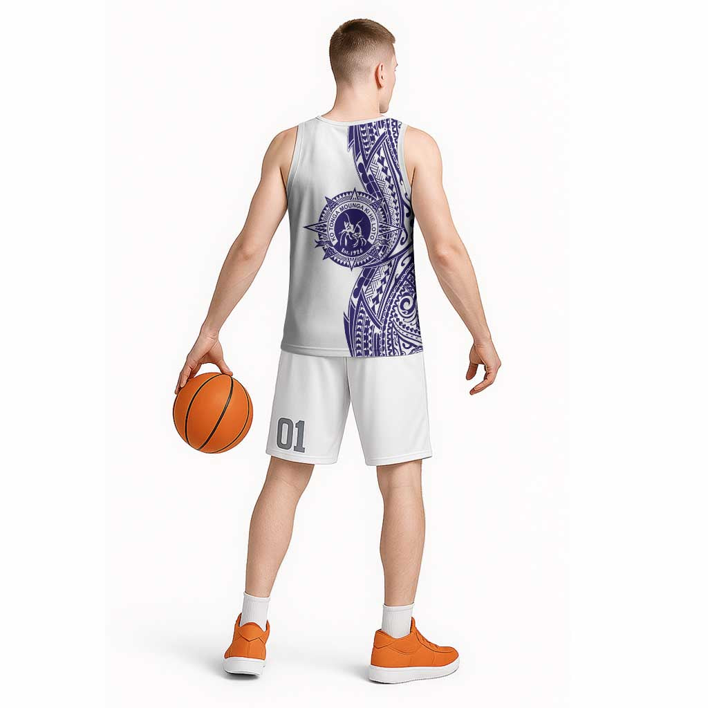 Tonga Queen Salote College 100th Years Basketball Jersey White Tonga Kupesi Uniquely Pacific Art - Polynesian Pride