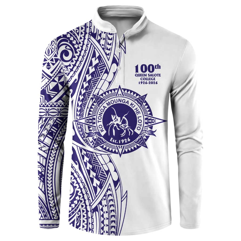 Tonga Queen Salote College 100th Years Button Sweatshirt White Tonga Kupesi Uniquely Pacific Art - Polynesian Pride