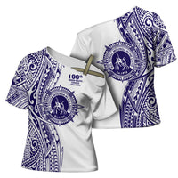 Tonga Queen Salote College 100th Years Cross Shoulder Shirt White Tonga Kupesi Uniquely Pacific Art - Polynesian Pride