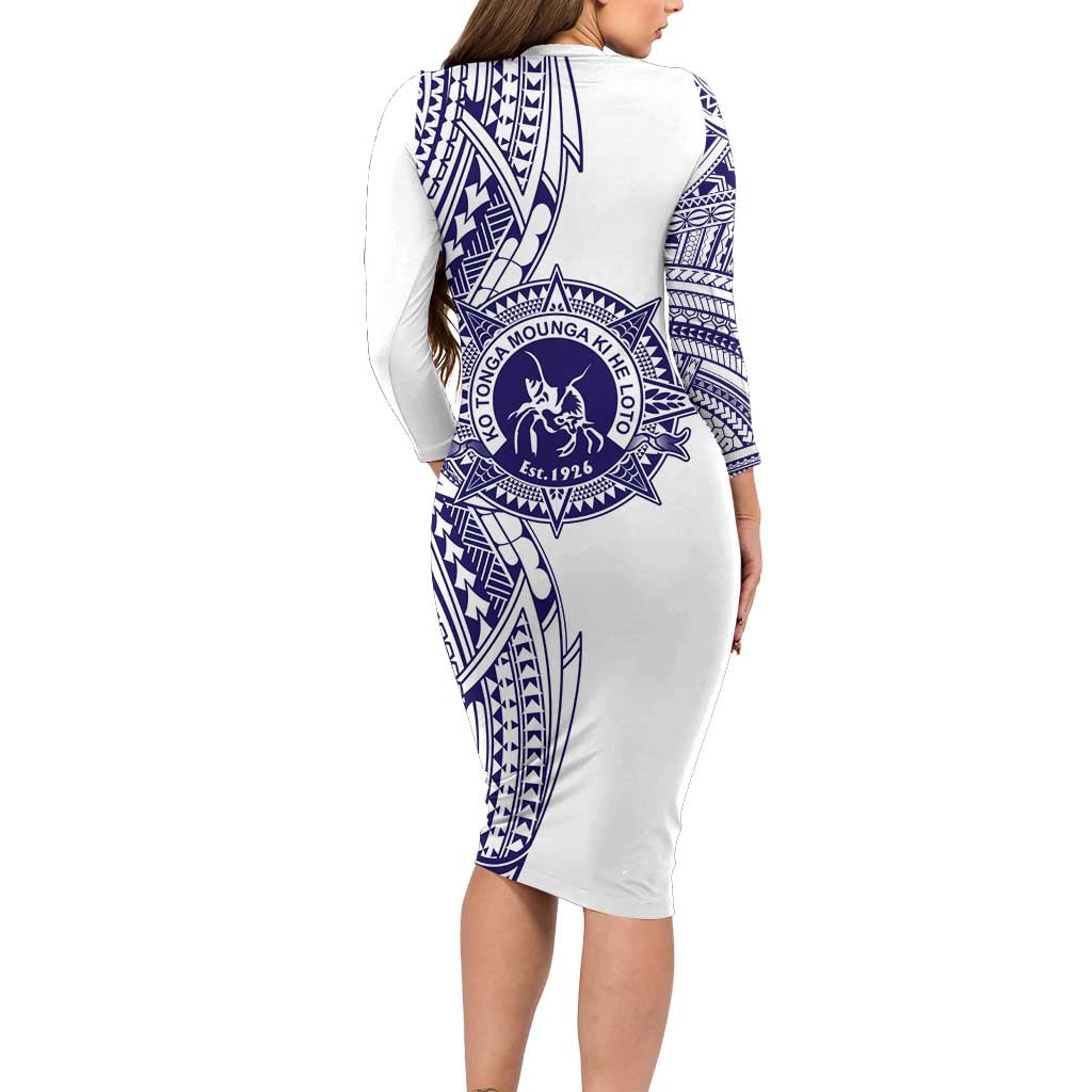 Tonga Queen Salote College 100th Years Family Matching Long Sleeve Bodycon Dress and Hawaiian Shirt White Tonga Kupesi Uniquely Pacific Art - Polynesian Pride