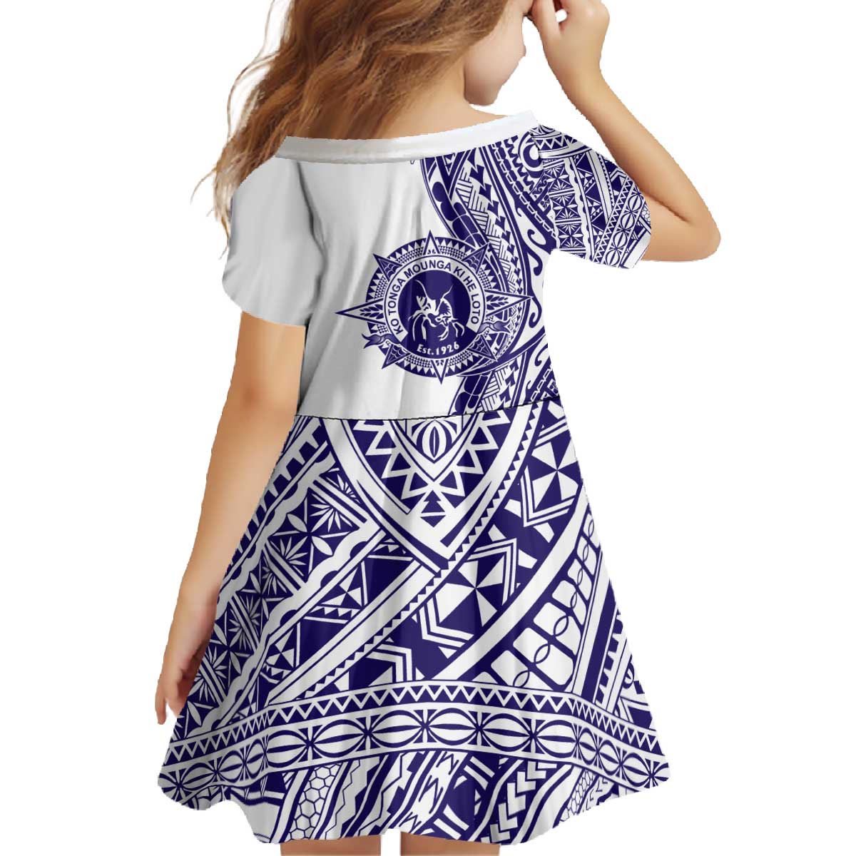 Tonga Queen Salote College 100th Years Family Matching Off The Shoulder Long Sleeve Dress and Hawaiian Shirt White Tonga Kupesi Uniquely Pacific Art - Polynesian Pride