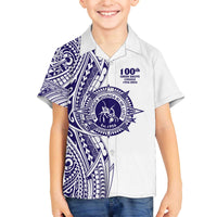 Tonga Queen Salote College 100th Years Family Matching Off The Shoulder Long Sleeve Dress and Hawaiian Shirt White Tonga Kupesi Uniquely Pacific Art - Polynesian Pride