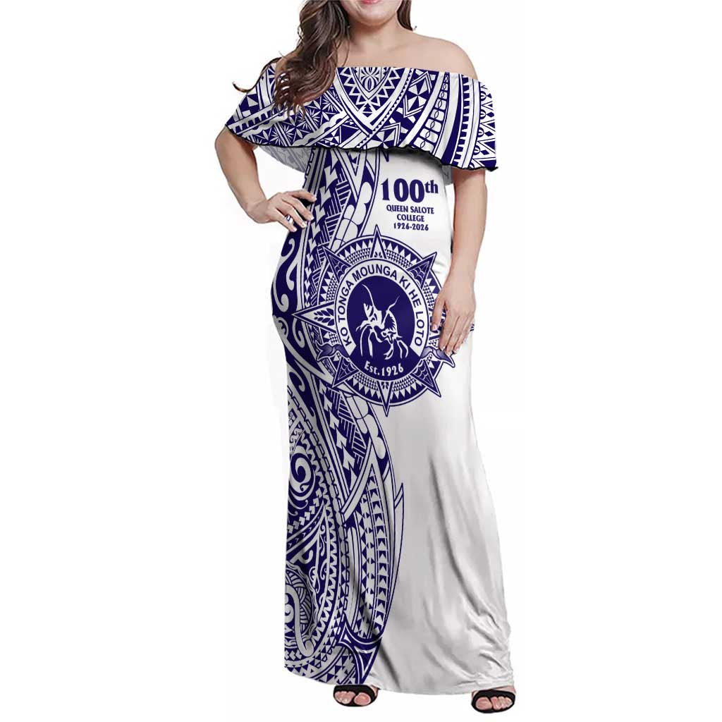 Tonga Queen Salote College 100th Years Family Matching Off Shoulder Maxi Dress and Hawaiian Shirt White Tonga Kupesi Uniquely Pacific Art - Polynesian Pride