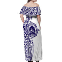 Tonga Queen Salote College 100th Years Family Matching Off Shoulder Maxi Dress and Hawaiian Shirt White Tonga Kupesi Uniquely Pacific Art - Polynesian Pride