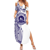 Tonga Queen Salote College 100th Years Family Matching Summer Maxi Dress and Hawaiian Shirt White Tonga Kupesi Uniquely Pacific Art - Polynesian Pride