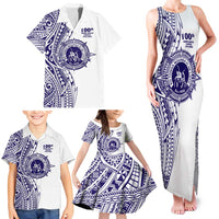 Tonga Queen Salote College 100th Years Family Matching Tank Maxi Dress and Hawaiian Shirt White Tonga Kupesi Uniquely Pacific Art - Polynesian Pride