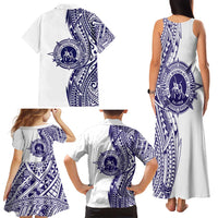 Tonga Queen Salote College 100th Years Family Matching Tank Maxi Dress and Hawaiian Shirt White Tonga Kupesi Uniquely Pacific Art - Polynesian Pride