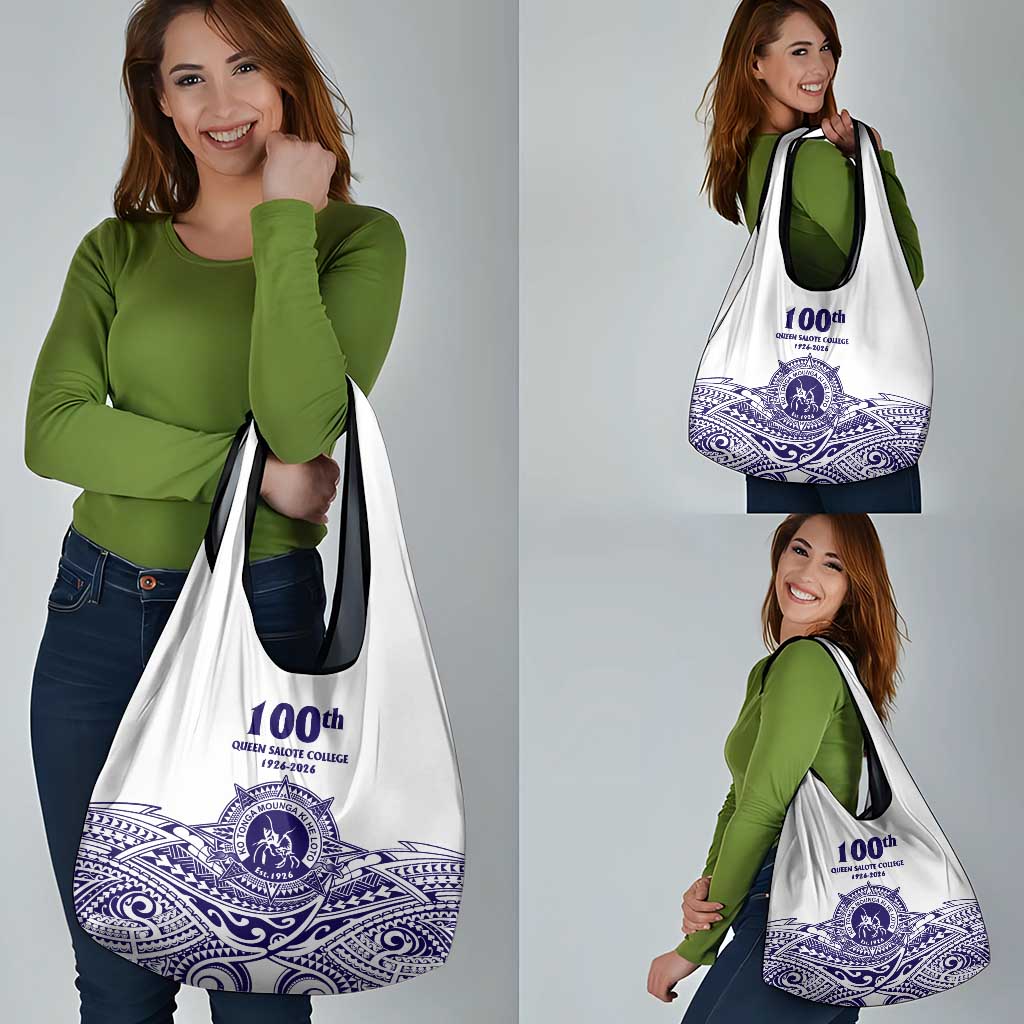 Tonga Queen Salote College 100th Years Grocery Bag White Tonga Kupesi Uniquely Pacific Art - Polynesian Pride
