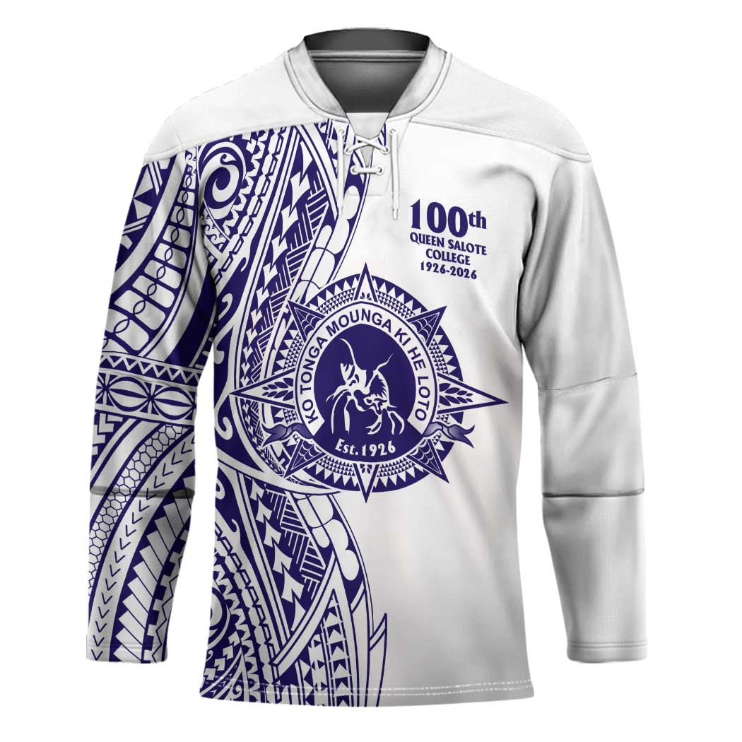 Tonga Queen Salote College 100th Years Hockey Jersey White Tonga Kupesi Uniquely Pacific Art - Polynesian Pride