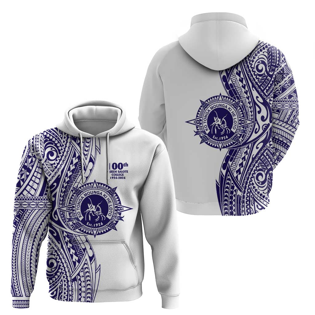 Tonga Queen Salote College 100th Years Hoodie White Tonga Kupesi Uniquely Pacific Art - Polynesian Pride