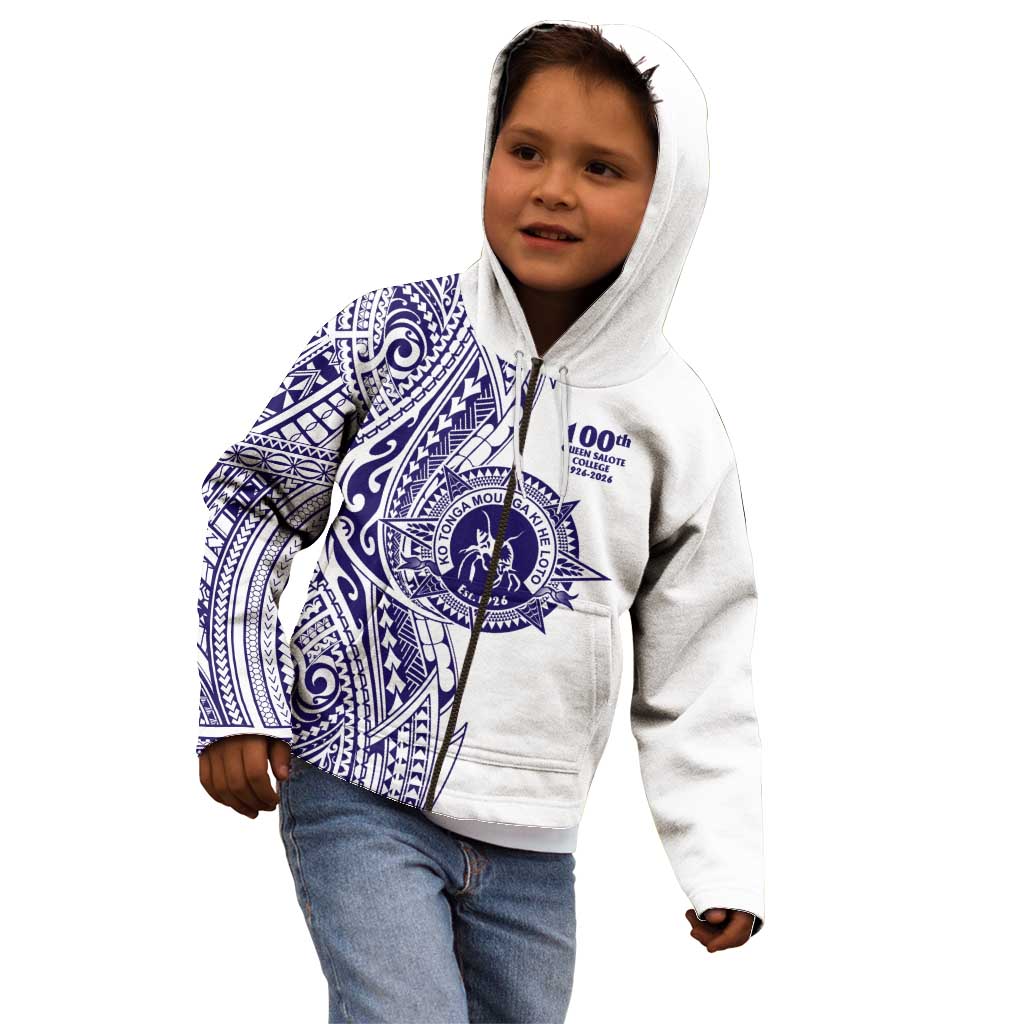 Tonga Queen Salote College 100th Years Kid Hoodie White Tonga Kupesi Uniquely Pacific Art - Polynesian Pride