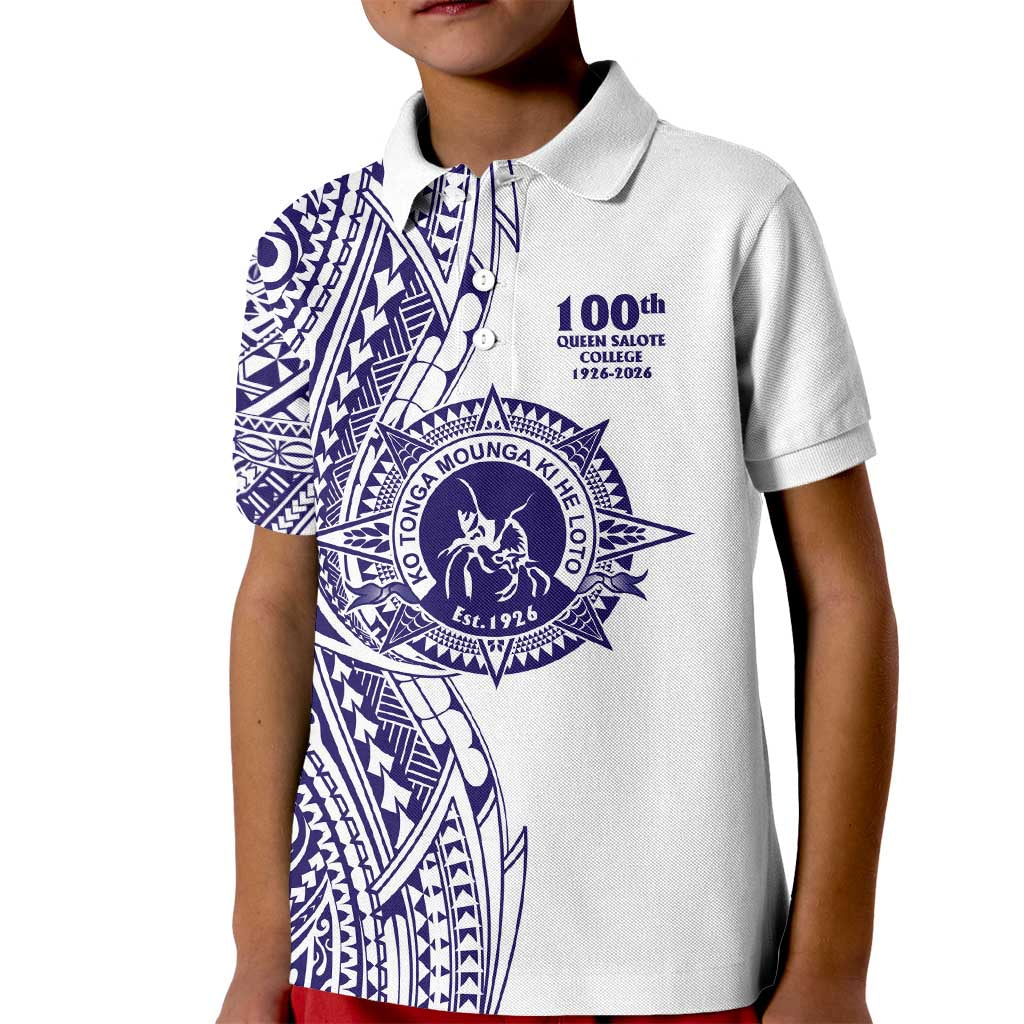 Tonga Queen Salote College 100th Years Kid Polo Shirt White Tonga Kupesi Uniquely Pacific Art - Polynesian Pride