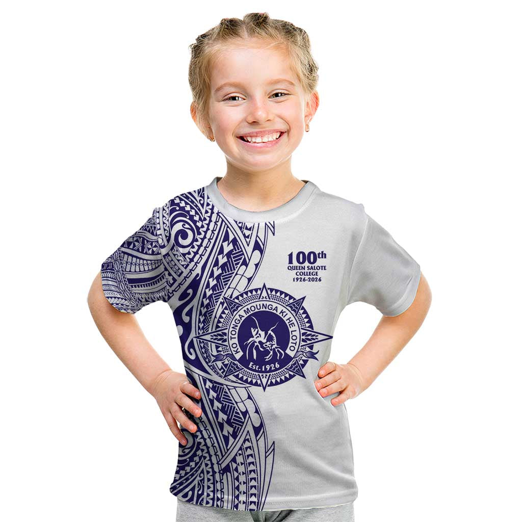 Tonga Queen Salote College 100th Years Kid T Shirt White Tonga Kupesi Uniquely Pacific Art - Polynesian Pride