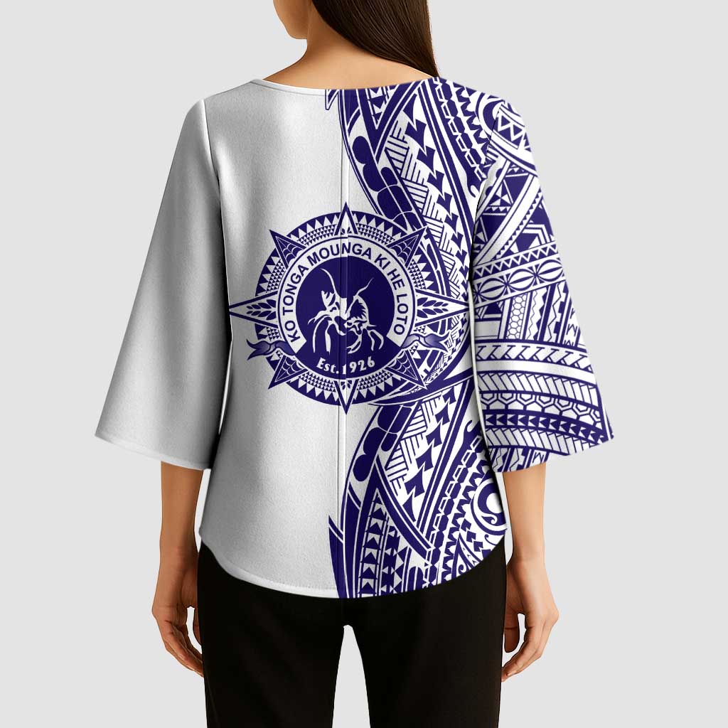 Tonga Queen Salote College 100th Years Kimono Sleeve Blouse White Tonga Kupesi Uniquely Pacific Art - Polynesian Pride
