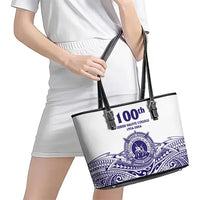 Tonga Queen Salote College 100th Years Leather Tote Bag White Tonga Kupesi Uniquely Pacific Art - Polynesian Pride