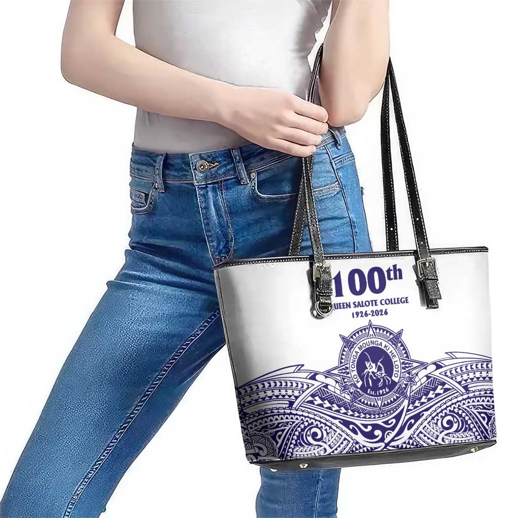 Tonga Queen Salote College 100th Years Leather Tote Bag White Tonga Kupesi Uniquely Pacific Art - Polynesian Pride