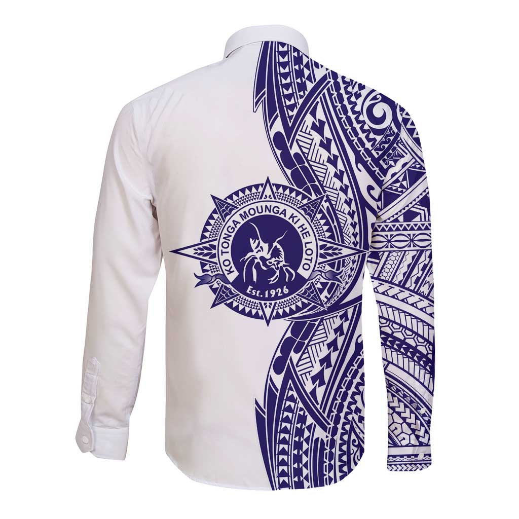 Tonga Queen Salote College 100th Years Long Sleeve Button Shirt White Tonga Kupesi Uniquely Pacific Art - Polynesian Pride
