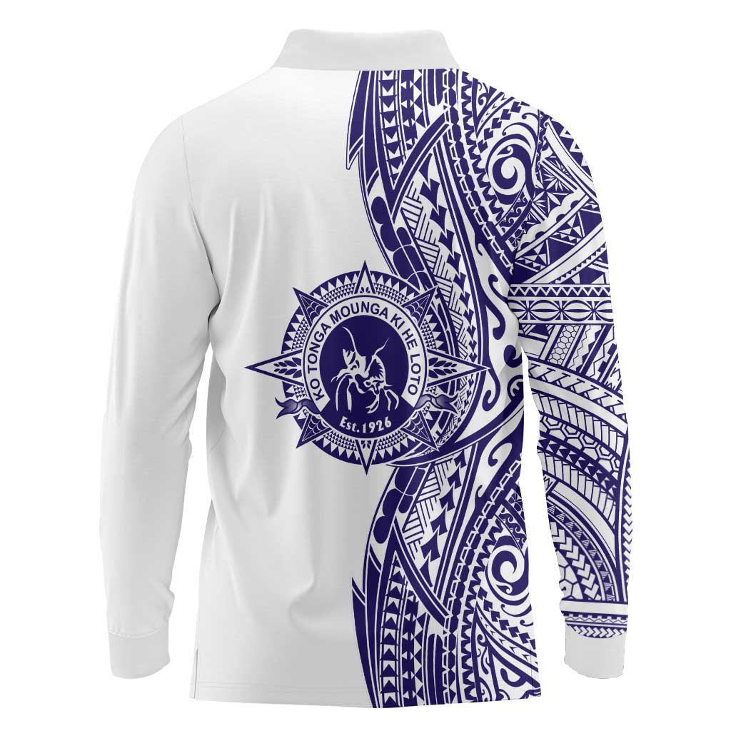 Tonga Queen Salote College 100th Years Long Sleeve Polo Shirt White Tonga Kupesi Uniquely Pacific Art - Polynesian Pride