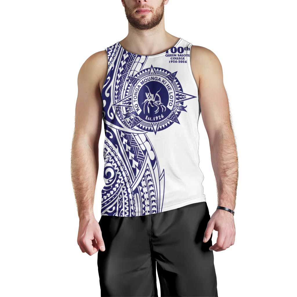 Tonga Queen Salote College 100th Years Men Tank Top White Tonga Kupesi Uniquely Pacific Art - Polynesian Pride