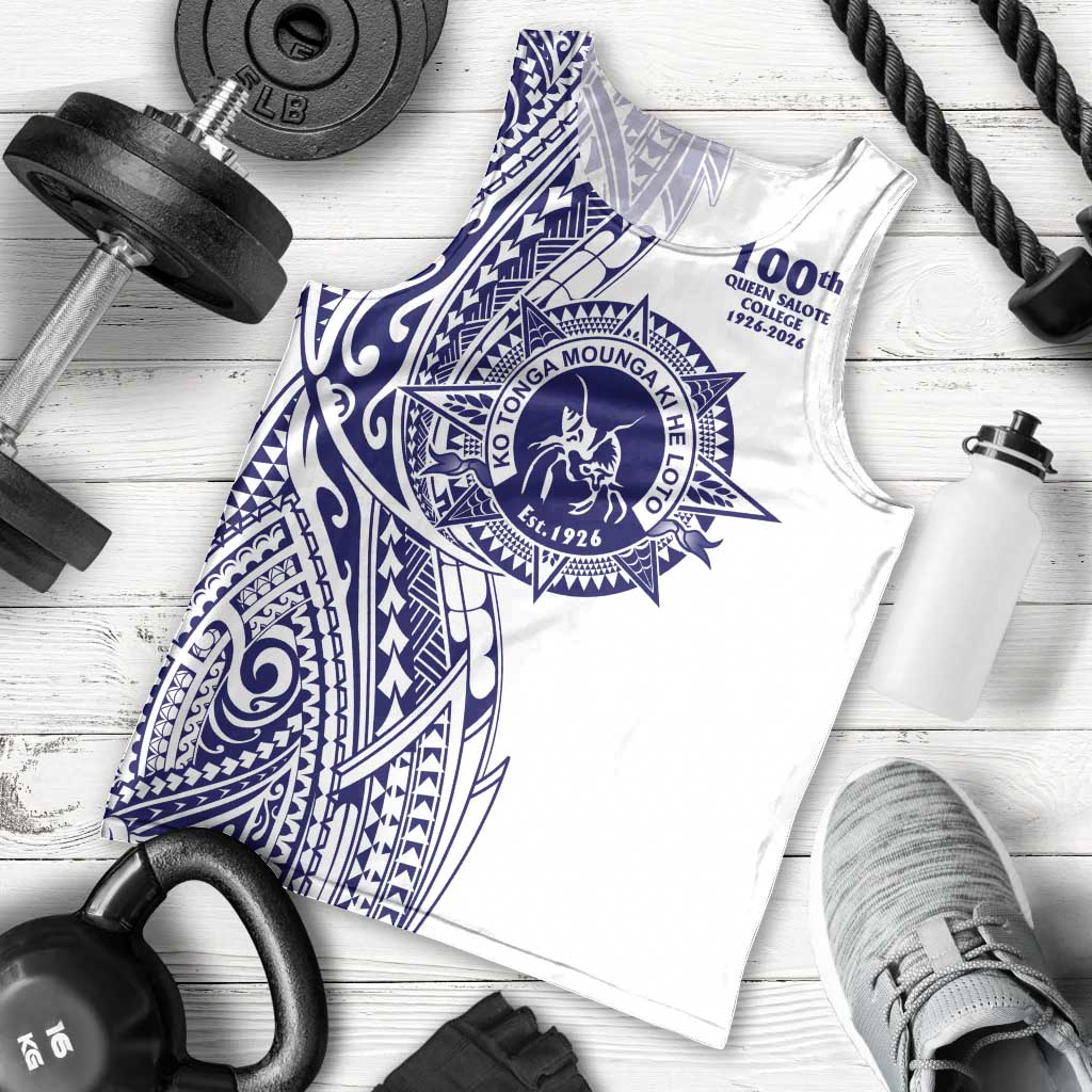 Tonga Queen Salote College 100th Years Men Tank Top White Tonga Kupesi Uniquely Pacific Art - Polynesian Pride