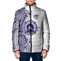 Tonga Queen Salote College 100th Years Padded Jacket White Tonga Kupesi Uniquely Pacific Art - Polynesian Pride