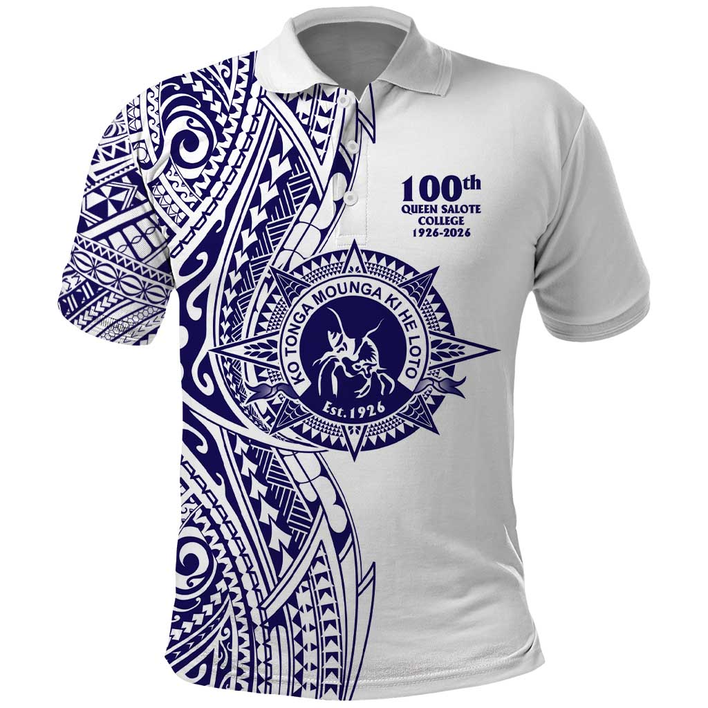 Tonga Queen Salote College 100th Years Polo Shirt White Tonga Kupesi Uniquely Pacific Art - Polynesian Pride