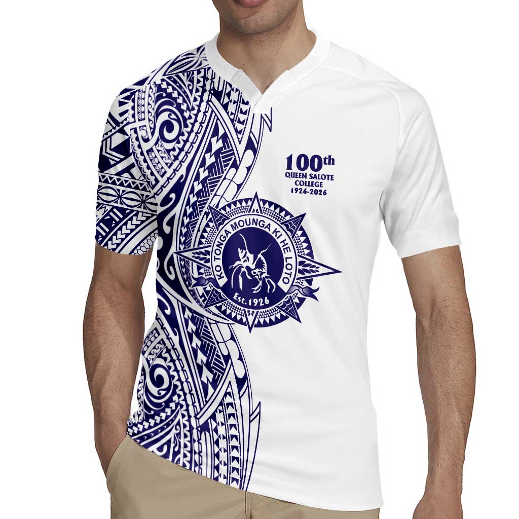 Tonga Queen Salote College 100th Years Rugby Jersey White Tonga Kupesi Uniquely Pacific Art - Polynesian Pride
