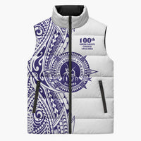 Tonga Queen Salote College 100th Years Sleeveless Puffer Jacket White Tonga Kupesi Uniquely Pacific Art - Polynesian Pride