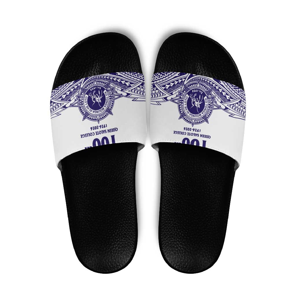 Tonga Queen Salote College 100th Years Slide Sandals White Tonga Kupesi Uniquely Pacific Art - Polynesian Pride